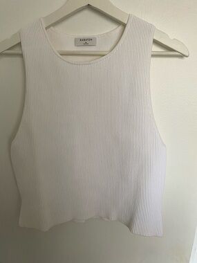 Babaton White Ribbed Scoop Neck Tank